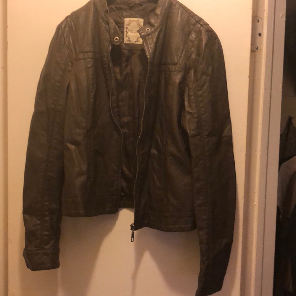 Coalition Apparel faux leather brown jacket